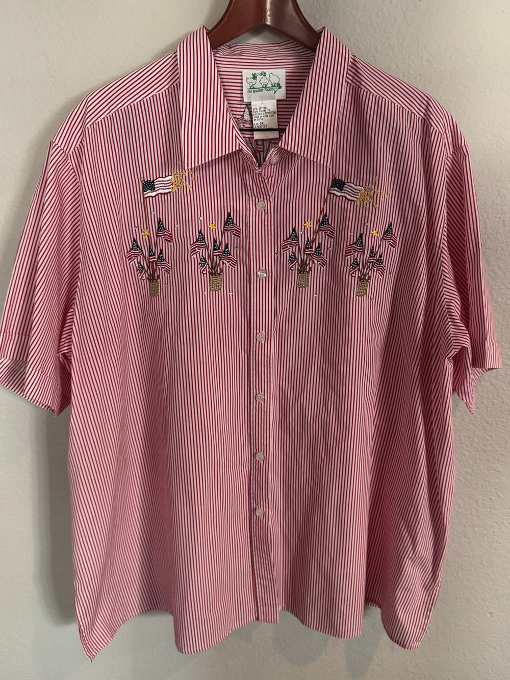 Quacker Factory Patriotic USA Striped Short-Sleeve Button-Down Shirt 3X